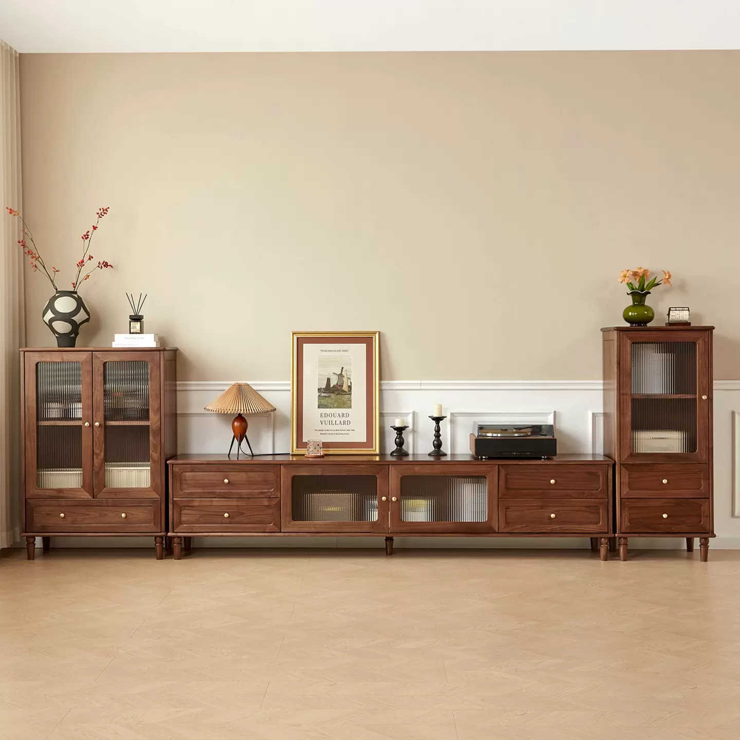 定制黑胡桃木全实木电视柜樱桃木原木客厅组合边柜茶几储物收纳柜