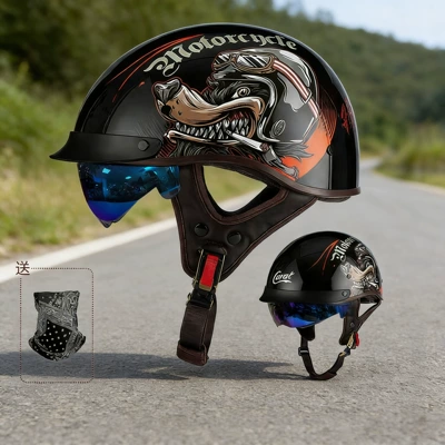 Motosiklet kaskı (dəbilqə) — Wholesale - 04-015-glossy-black-whirlwind-dog-with-face-mask-with-white-mirror-m