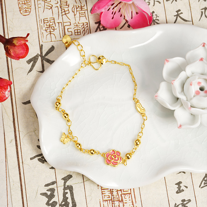 Nuevo chino vietnamita arena oro pulsera esmalte color mariposa joyería de mano mujer ligera de lujo estilo de alta calidad joyería suministro