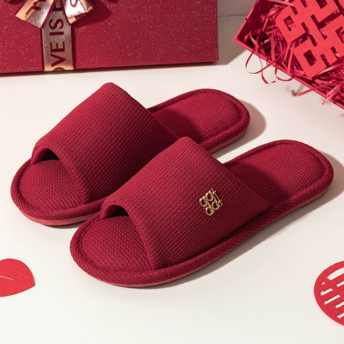 利达妮 Festive red slippers for men and women for beloved, autumn
