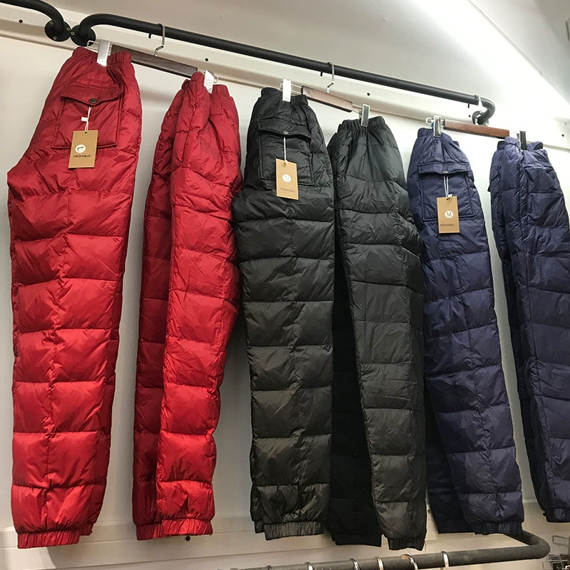 Зимние пуховые брюки очень большого размера для мужчин и женщин, верхняя одежда, утолщенные морозостойкие теплые белые утиный пух с высокой талией, брюки для среднего и пожилого возраста