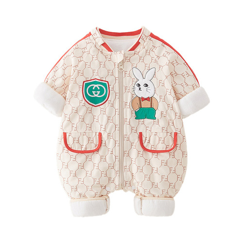 Baby Bodysuit Spring and Autumn Season Unisex Outfit Cartoon Embroidered Mr. Rabbit Crawling Suit Newborn Hanger