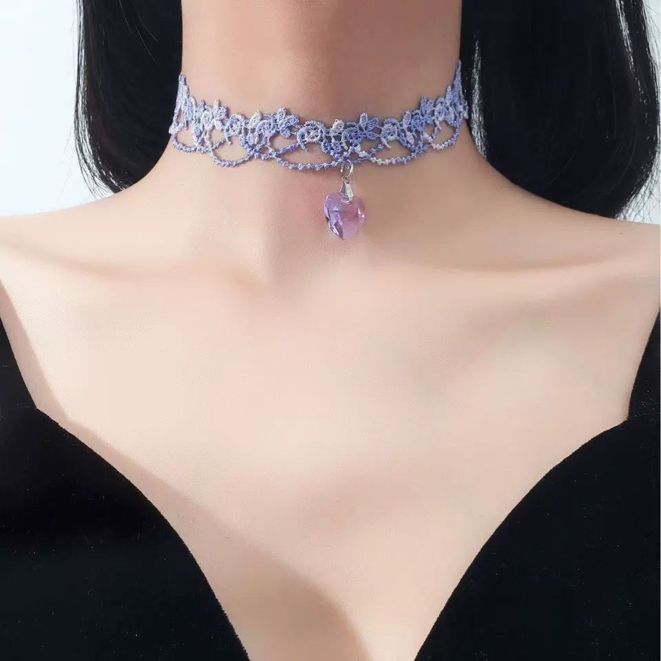 亚马逊跨境ins欧美跨境辣妹紫色爱心桃心小众锁骨链饰品女
