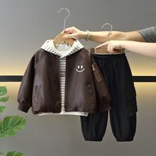 男童韩版春秋季套装2025新款儿童装时髦皮衣外套宝宝秋装三件套潮