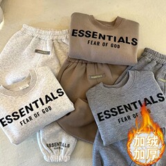 Boys' fleece suit autumn and winter 2023 new boys' thickened tops and pants children's style sweatshirt two-piece set