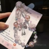 Fuchsia pendant, transparent bracelet, with gem