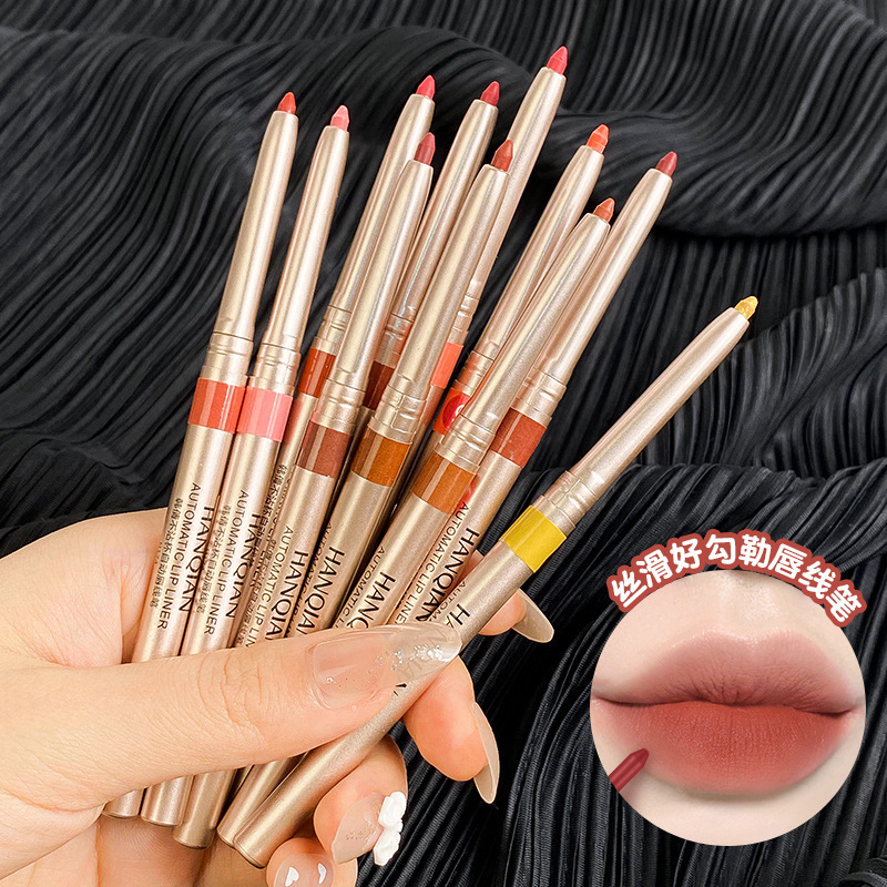Han Qian rotativo automático lápiz labial mate impermeable duradero gancho de línea lápiz labial primavera y verano color desnudo fabricante de boca