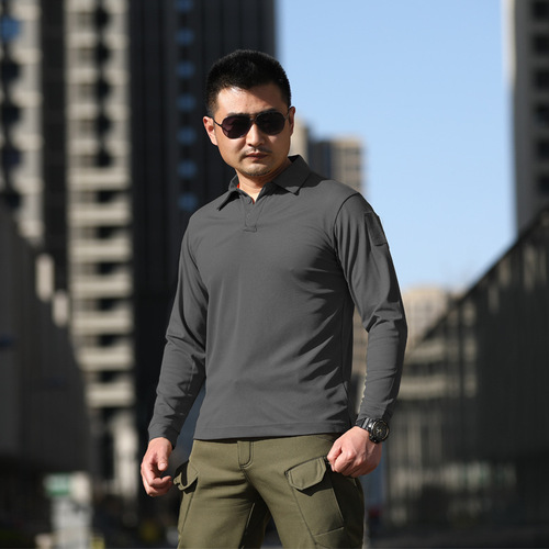 New summer outdoor tactical clothing slim and breathable military training camouflage lapel training suit long-sleeved quick-drying T-shirt