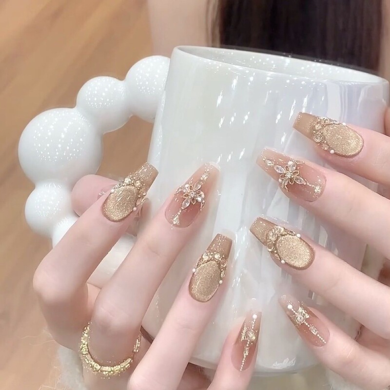 Long Cat-Eye Korean-Style Wearable Nails, Whitening Nail Stickers, Tool Kit, Removable Finished Nail Pieces, Wholesale Nail Tips