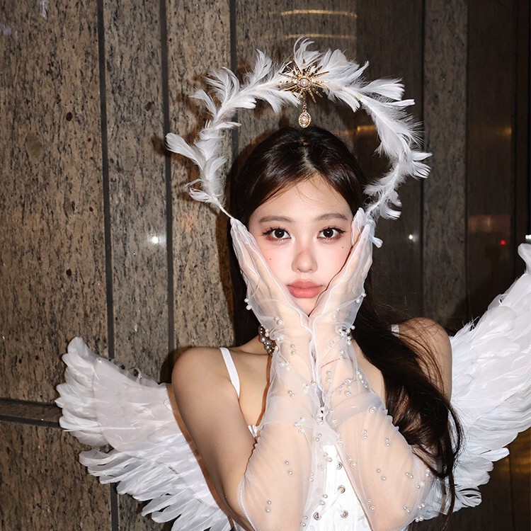 Lolita Virgin Halo Crown Headband Halloween Cosplay Outfit Fallen Angel Demon Wings Set