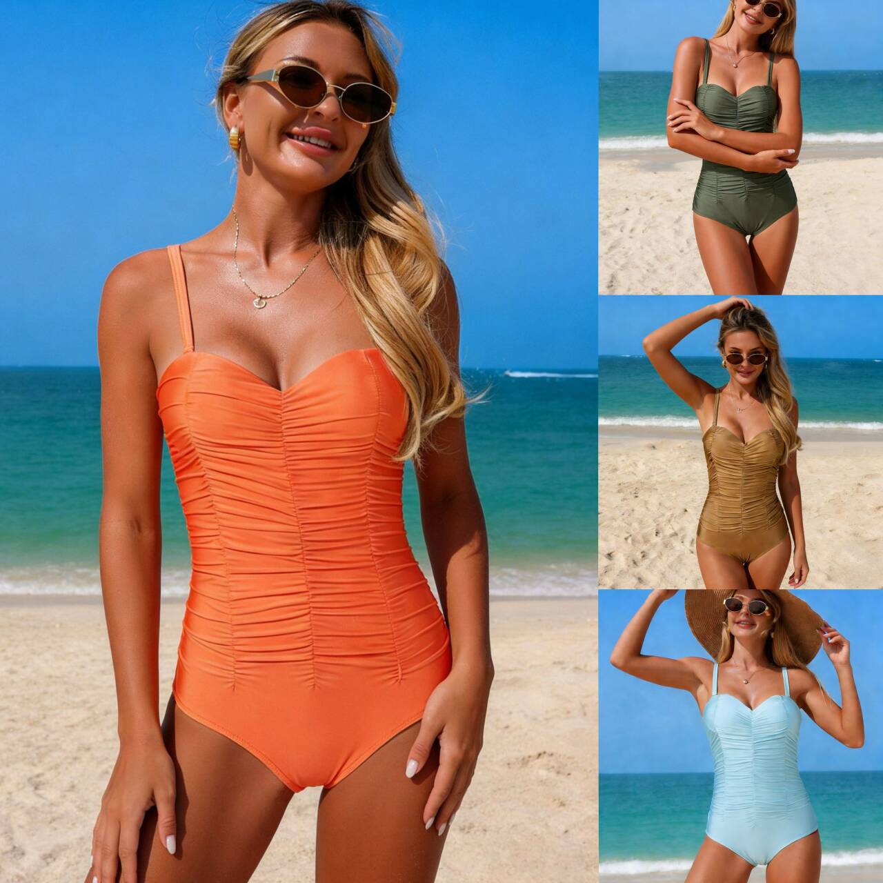 Women's Solid Color One Piece Swimsuit E-Commerce Tummy Covering Bikini For Europe And America Foreign Trade_voghion.com