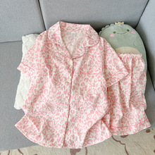 跨境外贸甜美少女短袖睡衣女款夏季薄款云朵棉夏天豹纹家居服套装