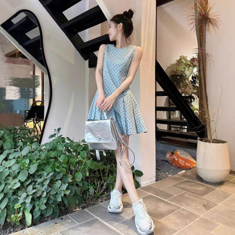 法式设计感无袖背心波点连衣裙子女夏季2025新款气质收腰绝美短裙|undefined
