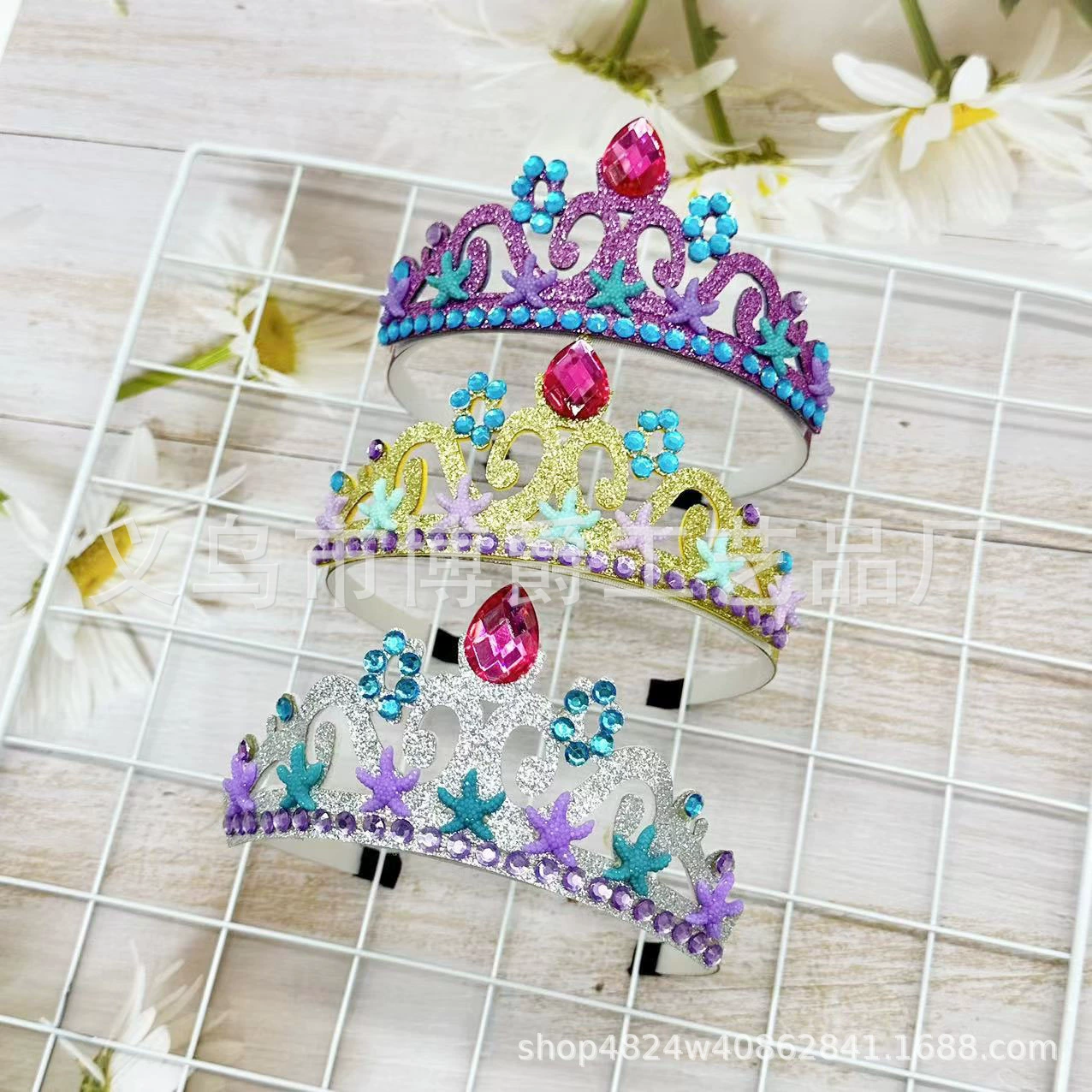 Детский головной убор Русалка со стразами Повязка на голову с короной Детский день рождения Украшение Цветок Мальчик Принцесса Повязка на голову с короной