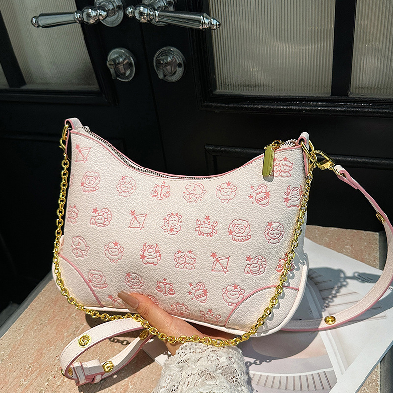 Bolso de cadena de textura transfronteriza 2025 verano nuevo bolso femenino bolso de hombro de doce constelaciones bolso de mensajero con estampado de lichi