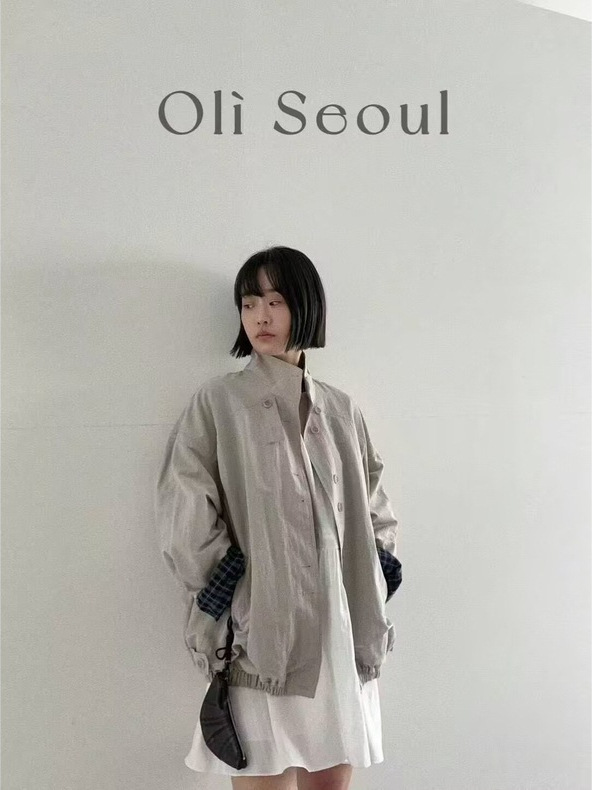 不退不换2025秋季新款韩版宽松立领单排扣撞色条纹长袖风衣外套女|undefined