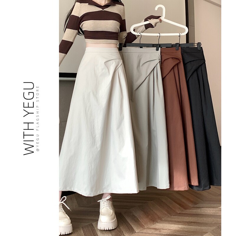 Irregular Black Skirt for Women in Spring and Summer, Suitable for Pear-Shaped Body, Hip-Covering A-Line Long Skirt, Half-Skirt, Umbrella Skirt, Does Not Reveal Legs