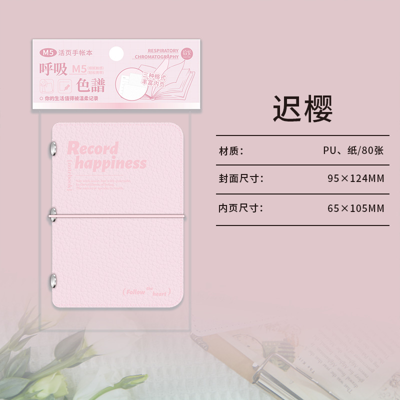 Recoger M5 hojas sueltas libro de cuentas manual, cromatografía de respiración, estilo de color fresco, notas, notas, notas de base, libro de cuentas manual