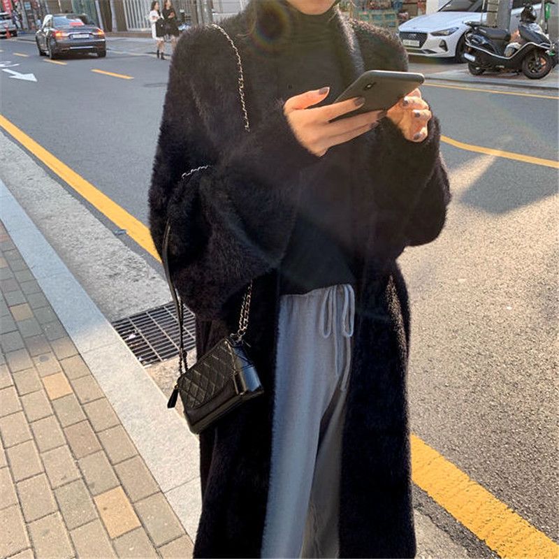 港味大衣软糯风长款毛衣开衫慵懒风感水貂绒女外套小个子外穿均码