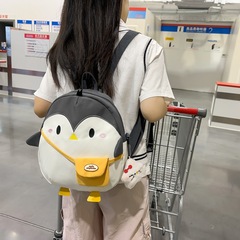 Ins cute and adorable little penguin double shoulder bag for girls, single shoulder crossbody two-in-one bag, large capacity student storage bag