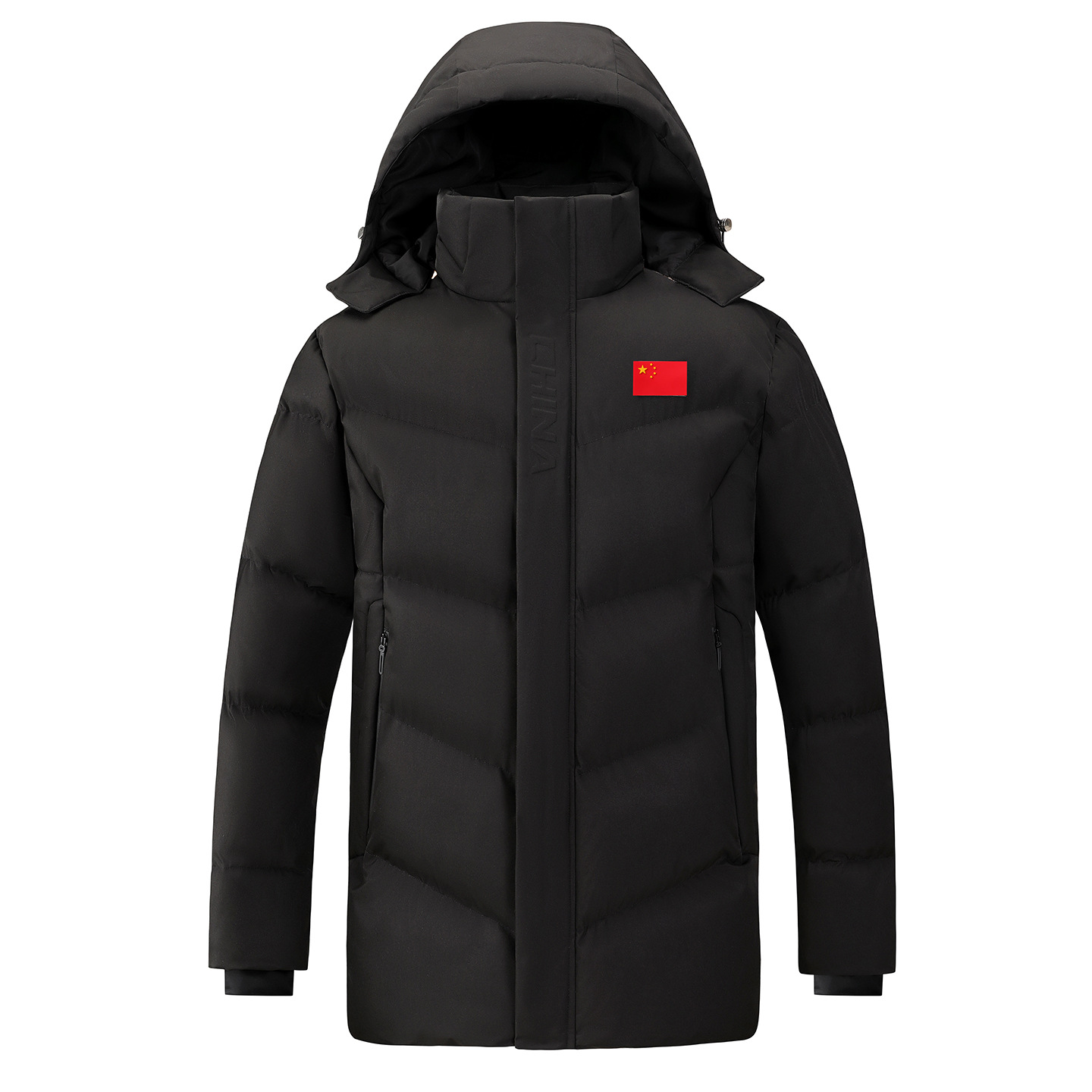 Chinese national flag short coat, thickened warm cotton jacket, winter training wear, sports cotton jacket with printed text for art school entrance exams