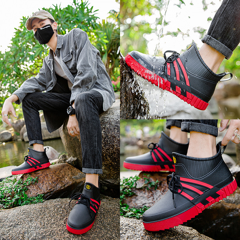 Nueva moda antideslizante impermeable Botas de lluvia de media pantorrilla Botas de lluvia engrosada de moda pesca cocina lavado de coches zapatos y botas de pegamento de plástico image 5