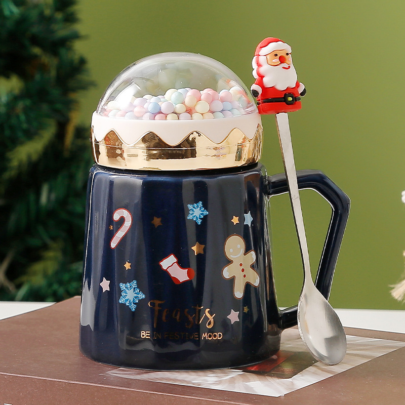 クリスマスギフト セラミックカップ クリスマスカップ クリスマスマグカップ 蓋付き クリエイティブウォーターカップ イベントギフトカップ ギフトボックス|undefined