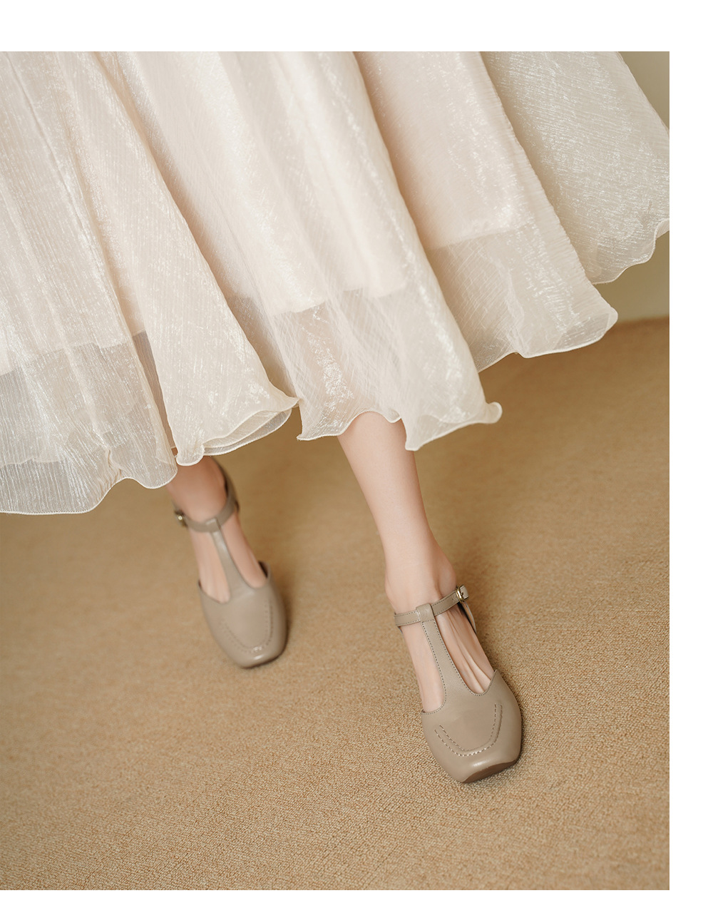 Sandal nữ cao gót mũi nhọn quai chữ T da cừu, gót 5 cm — đen chi tiết 4