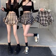 不规则撞色格纹高腰A字裙女2025年夏季韩版复古百搭防走光短裙裤