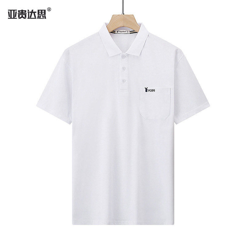 Verano de los hombres de mediana edad papá solapa de algodón bolsillo real Camiseta de manga corta de mediana edad y ancianos sueltos Top ropa de verano abuelo