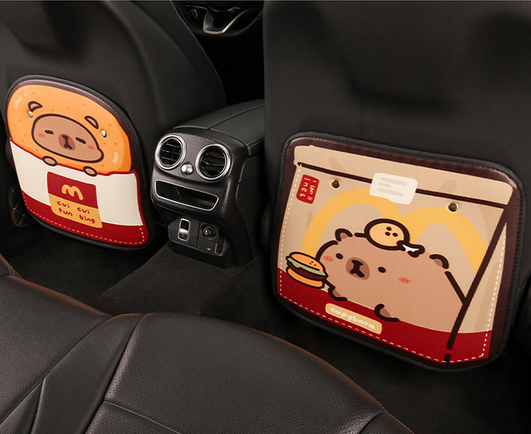 Three-Color Kapibara Anti-Kick Pad for Women, Cute Cartoon Seat Back Anti-Kick Pad, Car Seat Back Anti-Fouling Pad
