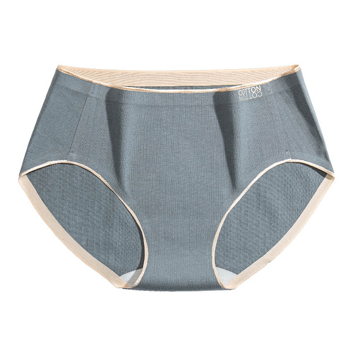 Seamless underwear mid-waist women's antibacterial pure cotton crotch one-piece breathable contrasting color girls' comfortable large size briefs wholesale