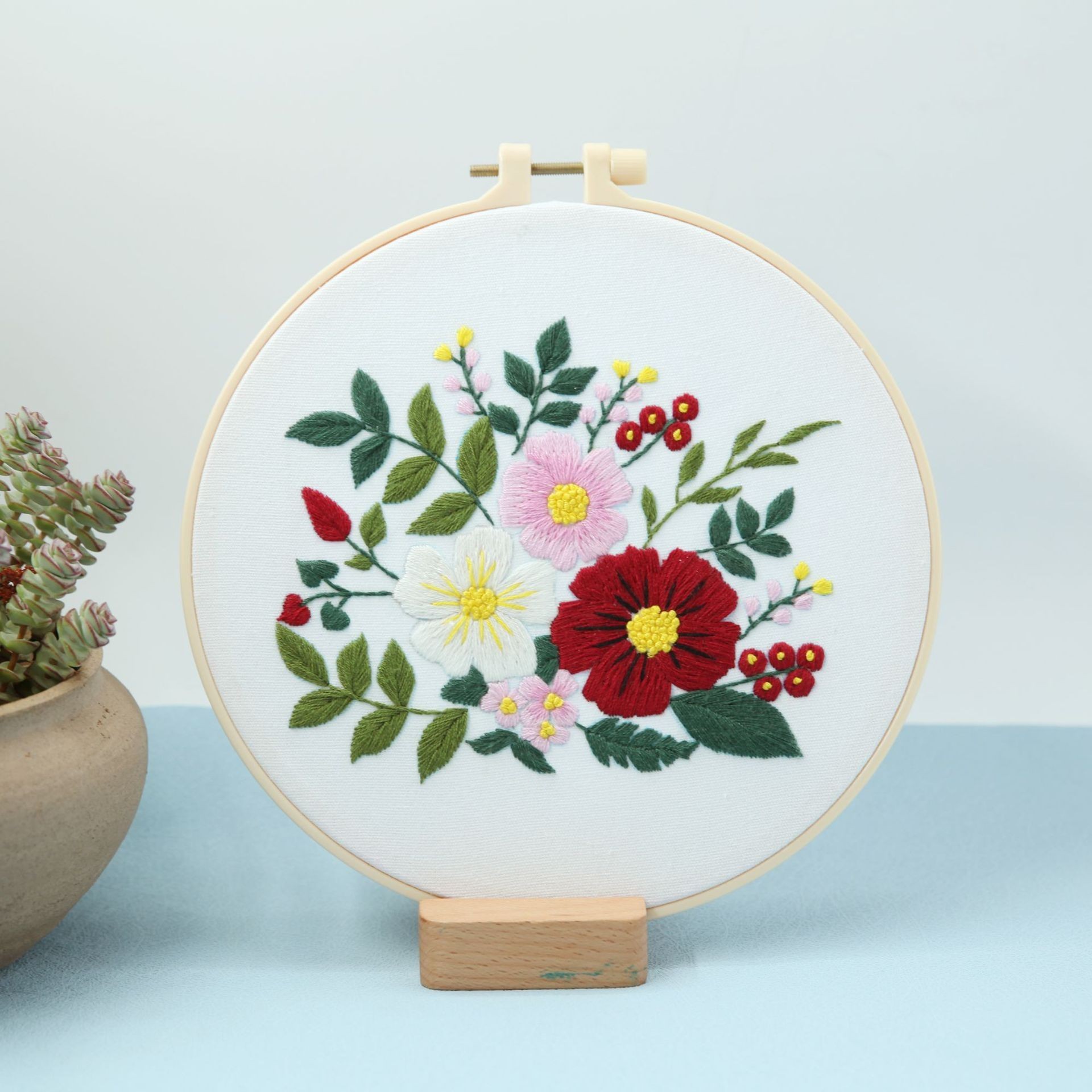 Lu bordado hecho a mano paquete de material de bricolaje decoración de la sala de estar colgando pintura transfronteriza descripción inglés flores brillantes y plantas traje image 19
