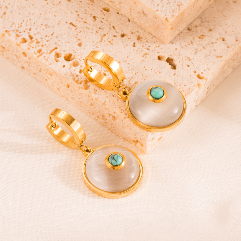 Fashion Star Butterfly Titanium Steel Plating Turquoise Shell Earrings 1 Pair