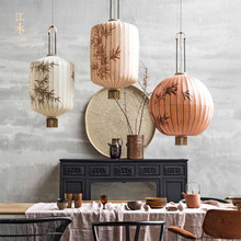 新中式仿古灯笼吊灯民宿卧室餐厅饭店中国风复古鸟笼灯布艺吊灯