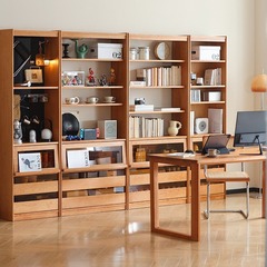 Solid wood cherry wood bookcase, Japanese-style living room narrow tall cabinet for small apartments, magazine rack, storage unit, freestanding low cabinet