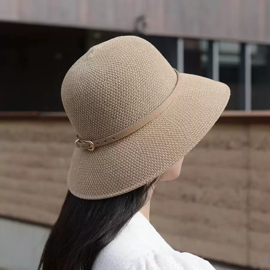 渔夫帽春夏防晒帽洋气百搭女士太阳帽盆帽新款洋气时尚皮扣遮阳帽