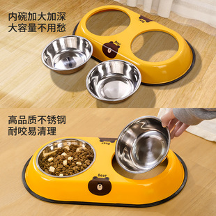 Dog Bowl, Dog Basin, Cat Bowl, Cat Food Bowl, Dog Rice Bowl, Anti-Knock over Double Bowl, Drinking Water All-In-One Pet Tableware for Small and Medium-Sized Dogs