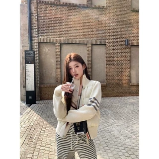 韩系设计感学院风撞色立领长袖棉服女冬季小众百搭显瘦新款外套潮