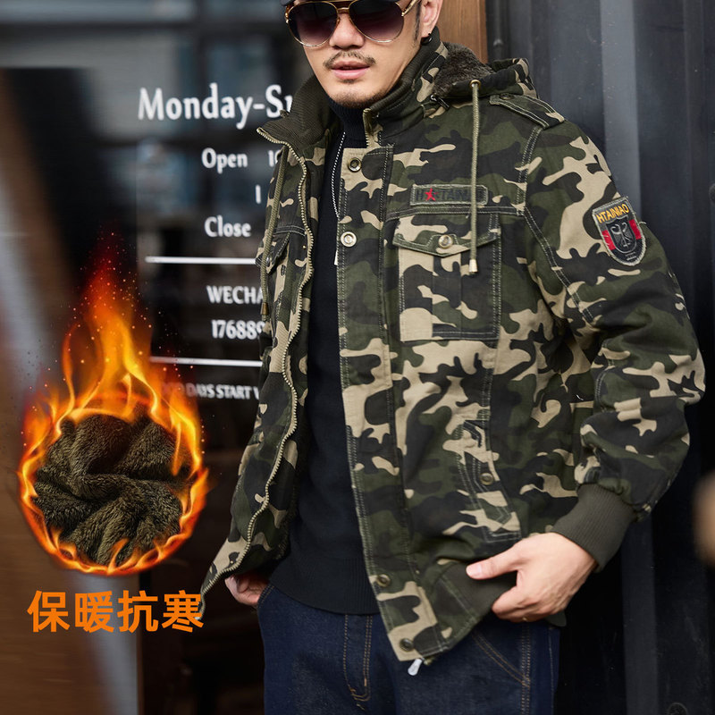 American Retro Workwear Jacket for Men, Camouflage Clothing, Spring and Autumn Fashion Outerwear, Thickened and Fleece-Lined, Stylish Men's Top