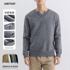ヘンリーネックセーター、ニット長袖、メンズトレンド、高級感Tシャツ、インナー、軽贅沢メンズ服、Tシャツメンズ