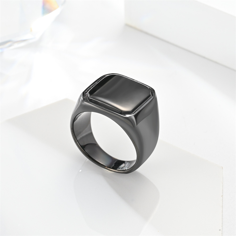 Geometric, Customization Laser Engraving Pattern Retro Classic Style Geometric Customization Laser Engraving Titanium Steel Polishing Plating Men's Rings Men Band Rings