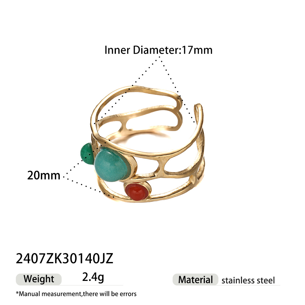 Taena Europa y América 18k oro alto color acero inoxidable anillo diseño de nicho viento de piedra natural transfronteriza anillo