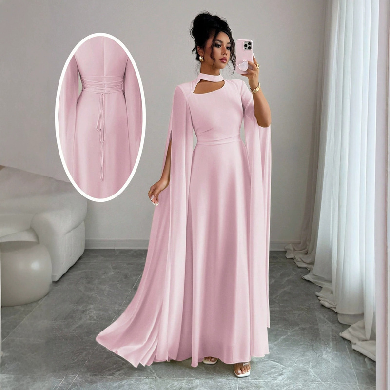 2025 Spring/Summer Cross-Border European and American Women's Fashion Lace-Up Cape Back-Chain Slim-Fit Jumpsuit Party Dress Evening Gown 2025 Spring/Summer Cross-Border European and American Women's Fashion Lace-Up Cape Back-Chain Slim-Fit Jumpsuit Party Dress Evening Gown