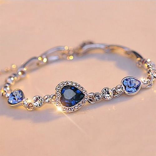 Cross-border European and American fashion lady's bracelet Ocean Heart Love Shape Crystal Sapphires Lady's Bracelet Valentine's Day Gift