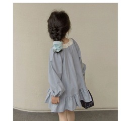 女童連衣裙2024春新款超洋氣日系可愛寬鬆荷葉邊純色公主裙