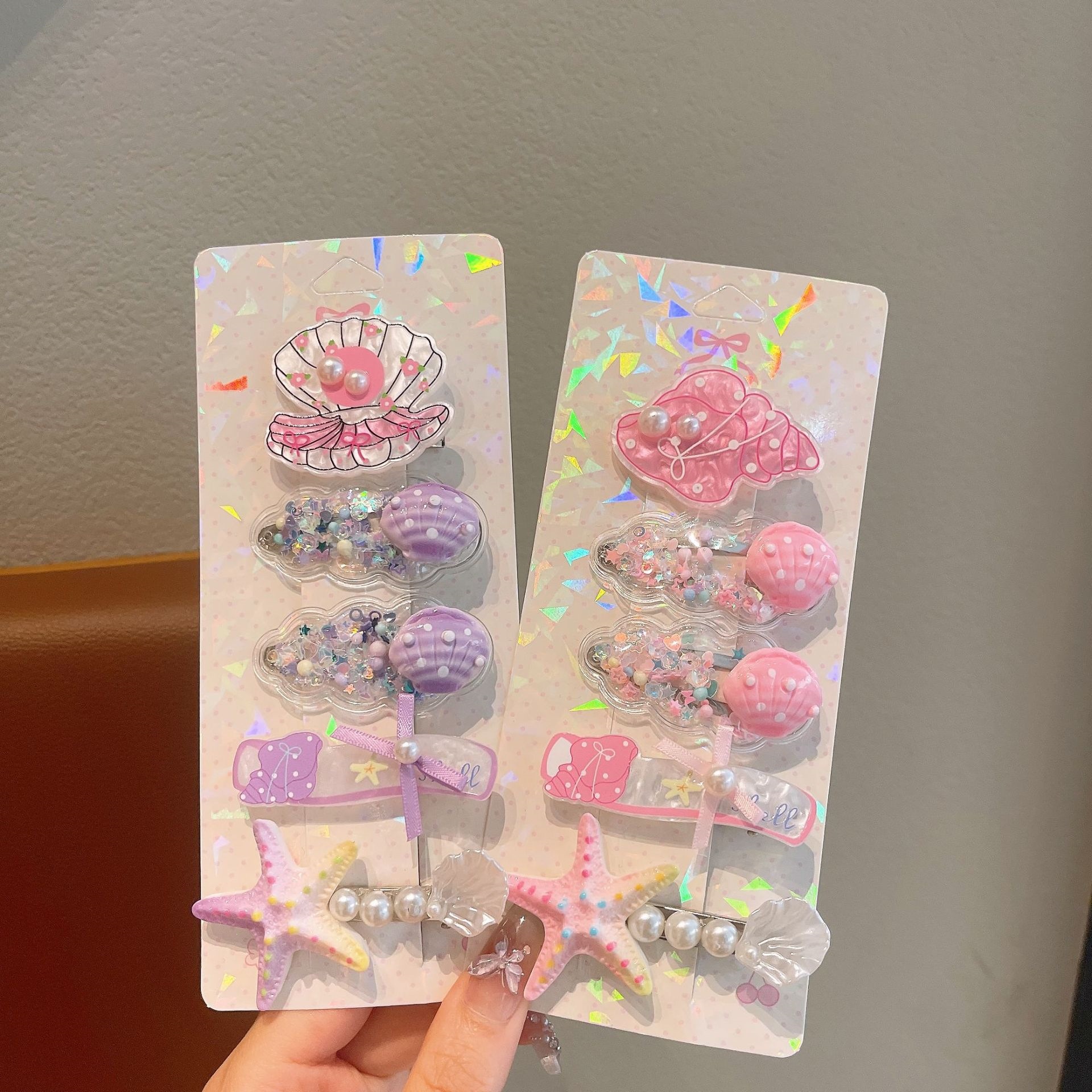 Bonitos pequeños niños frescos clip de pelo conjunto marino viento conchas estrellas perlas tarjetas de pelo princesa niñas al por mayor