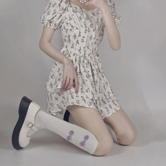 New Chinese style retro side buckle cotton calf socks JK Lolita pure lust style mid-calf socks for girls