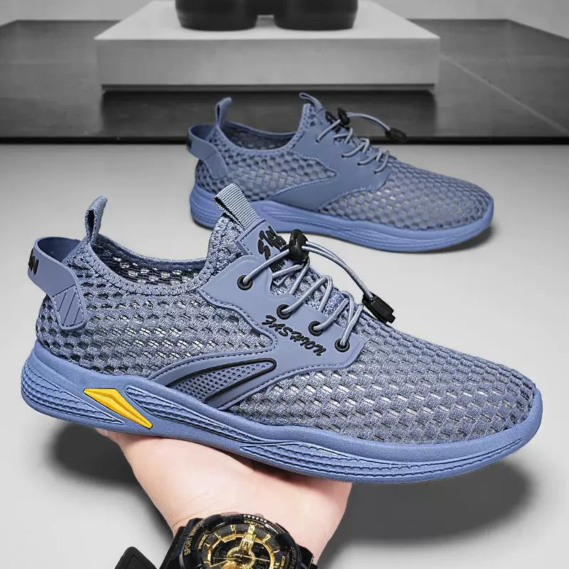 Мужская обувь Летняя новая 2024 полая сетчатая сетка тонкая дышащая и вонючая спортивная мягкая подошва мужская повседневная обувь