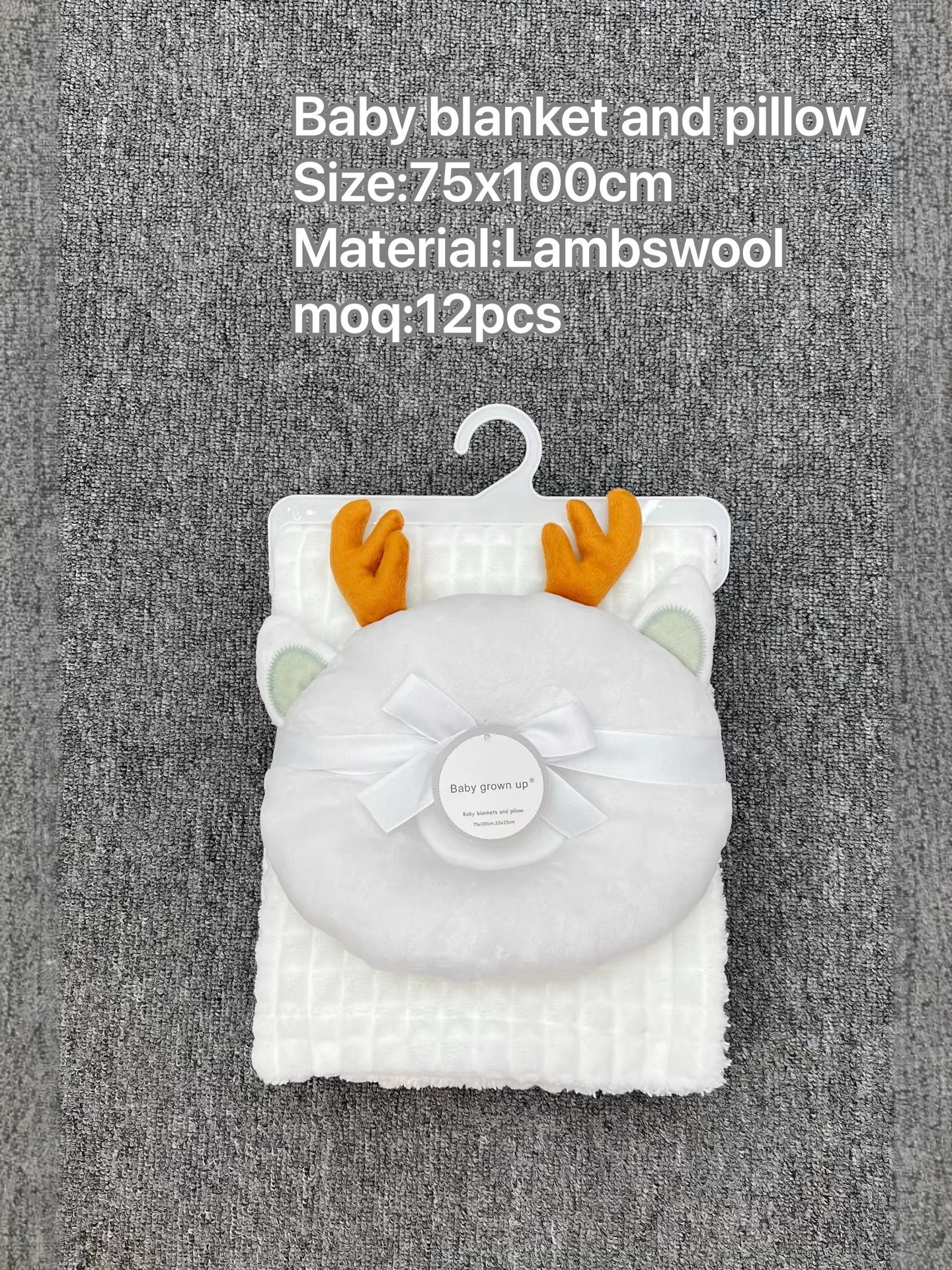 Baby Cashmere Blanket U-Shaped Pillow 2 Set de dos piezas suave y gruesa estilo Elephant Crown colcha de bebé